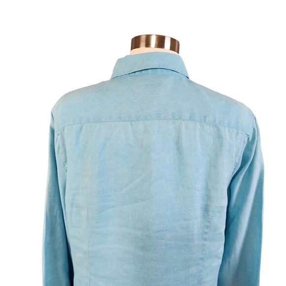 Talbots Womens Linen Button Down Shirt Size 14 Powder Blue Lightweight Lagenlook - Picture 6 of 10